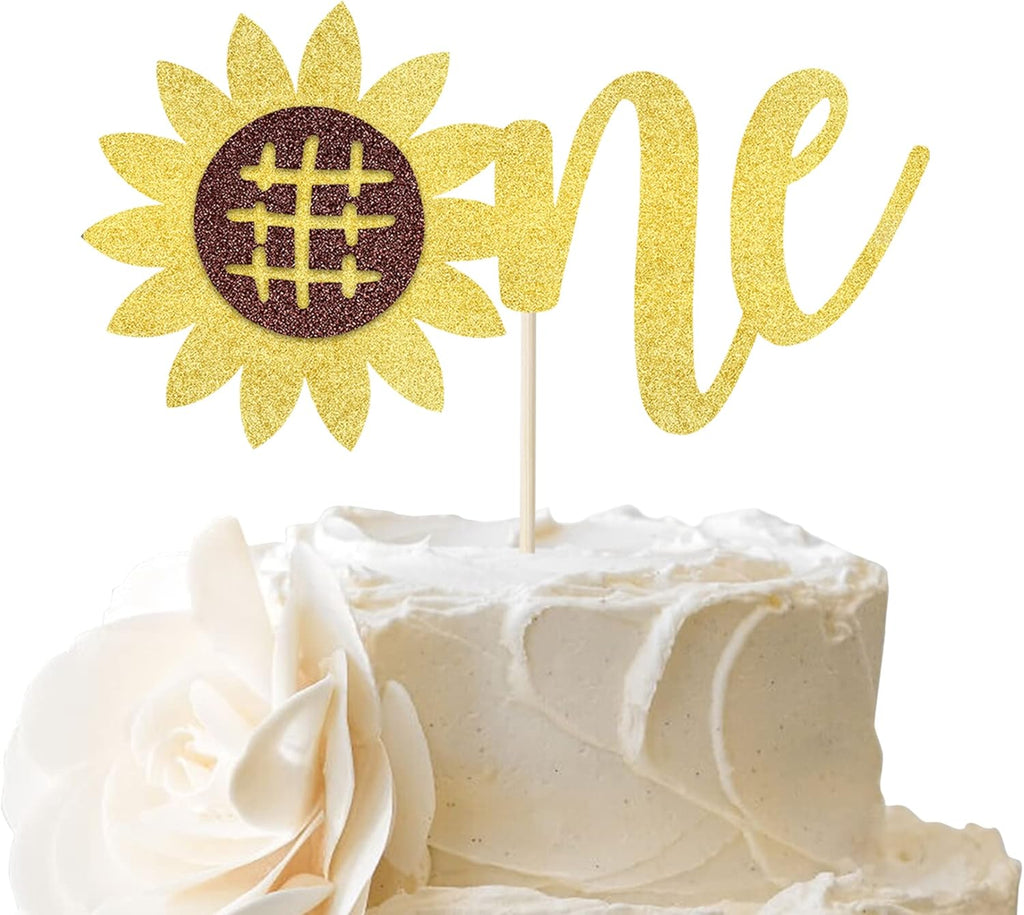 1-Pack Happy Birthday Cake Topper - Glitter Sunflower, First Birthday, Baby Shower, Summer Cake Decoration