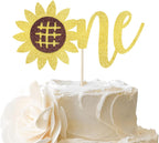 1-Pack Happy Birthday Cake Topper - Glitter Sunflower, First Birthday, Baby Shower, Summer Cake Decoration