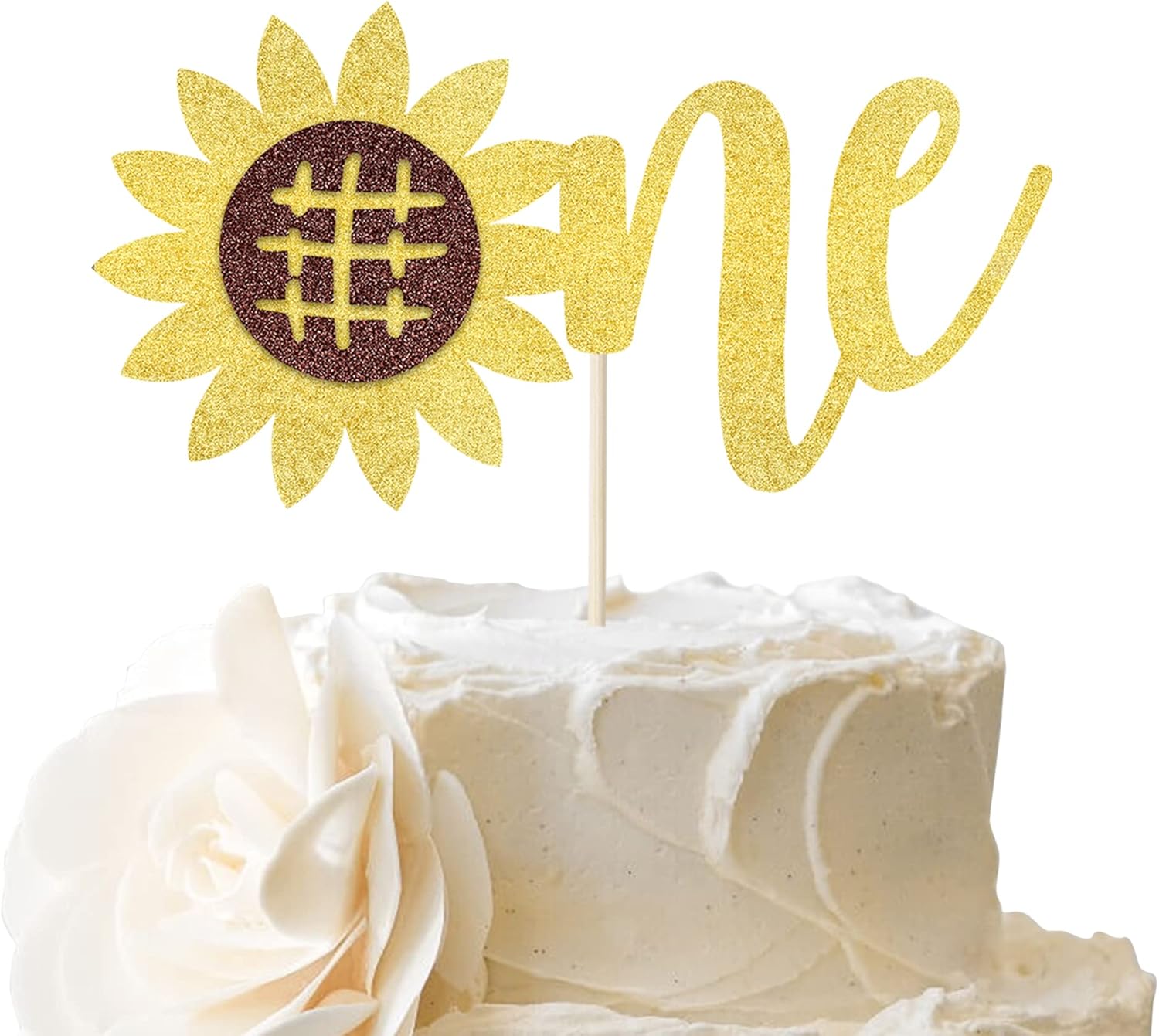 1-Pack Happy Birthday Cake Topper - Glitter Sunflower, First Birthday, Baby Shower, Summer Cake Decoration