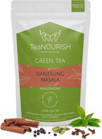 TeaNOURISH Darjeeling Masala Green Tea | Loose Leaves | Blended with Cardamom, Cinnamon, Black Pepper & Clove | 100% NATURAL | 50 Cups Hot or Iced Tea - 3.53oz/100g