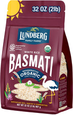 Lundberg White Basmati Rice, Regenerative Organic Certified – Non-Sticky, Fluffy & Aromatic Long-Grain Rice, Responsibly Grown in California, 32 Oz