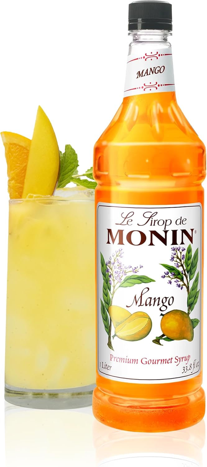 Monin - Mango Syrup | Premium Syrup for Cocktails, Sodas, Lemonades & More | Clean Label with No Artificial Flavors, No Artificial Preservatives (BPA-Free Plastic Bottle, 1 Liter)