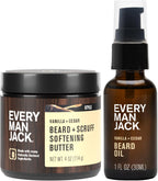 Every Man Jack Beard Oil & Scruff Softening Butter Bundle - Vanilla + Cedar Scent - Rejuvenates, Hydrates & Styles Dry Beards - Naturally Derived with Cocoa Butter and Shea Butter