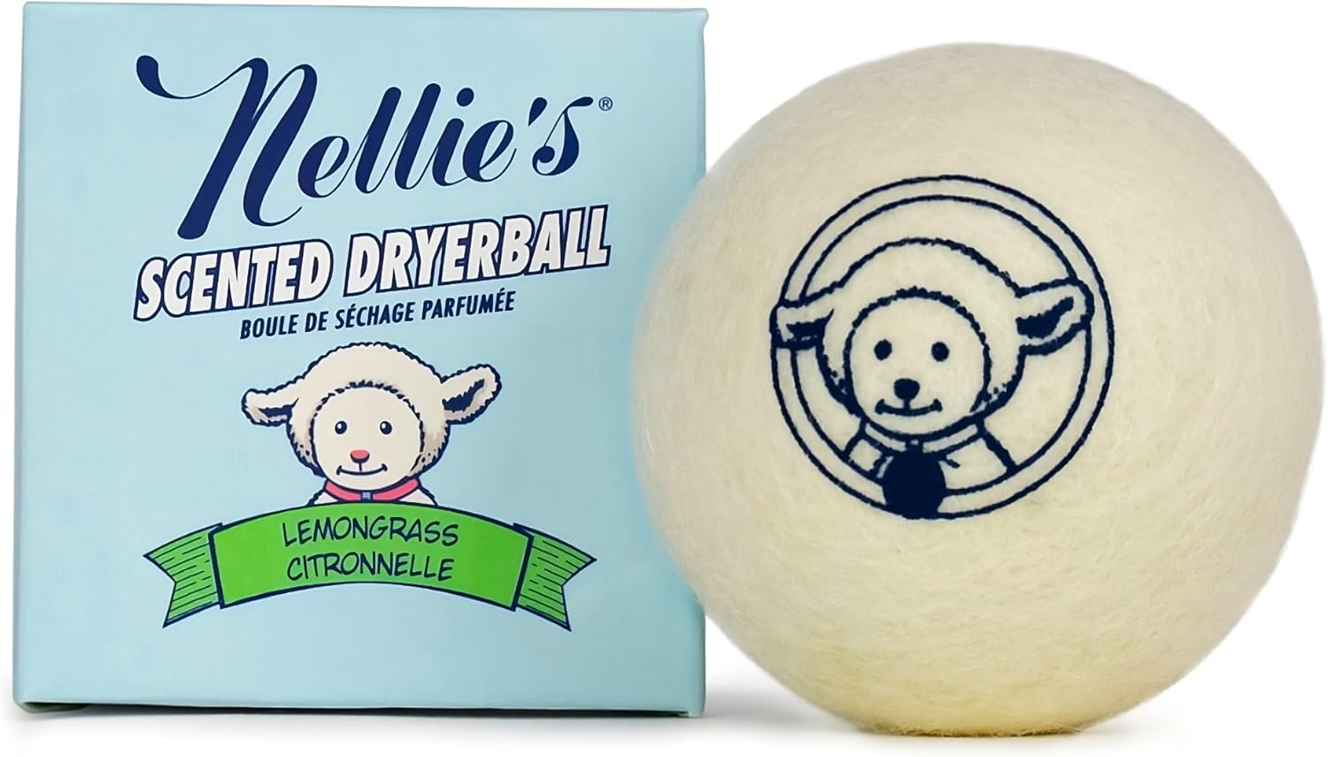 Nellie's Scented Wool Dryerball - Lemongrass Scented - Made with 100% Pure New Zealand Wool and Lasts Approximately 50 Drying Loads - Silent in Your Dryer!