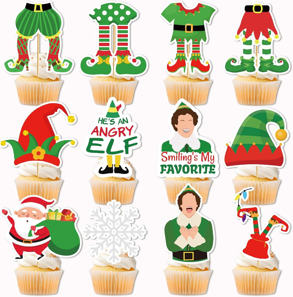 24 Pcs Christmas Cupcake Toppers Christmas Cake Decorations Buddy The Elf Decorations Elf Party Decorations