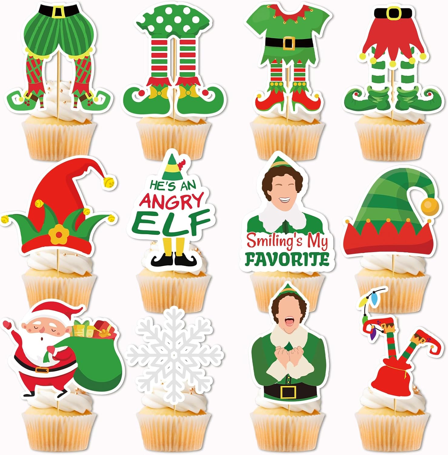 24 Pcs Christmas Cupcake Toppers Christmas Cake Decorations Buddy The Elf Decorations Elf Party Decorations
