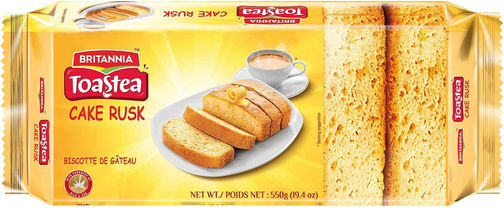 Britannia Tostea Cake Rusk Smooth & Soft Twice-Baked Cake Made with Milk & Egg Delicious Snack for Breakfast & Tea Time 19.4oz (550g) Pack of 1
