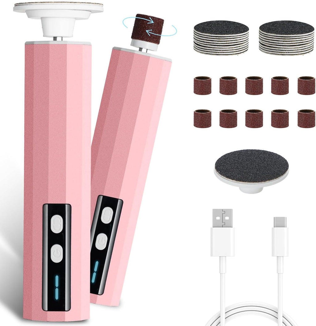 Electric Foot Callus Removers Rechargeable - Electric Foot File with 9 Adjustable Speed, 2 Grinding Heads & 30 Pcs Sandpaper Discs,Professional Foot Sander for Feet Dead Skin and Calluse (Pink)