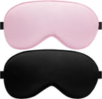 Sleep Eye Mask for Men Women, Silk Sleep Mask for Side Sleeper, Travel Blackout Night Blindfold Eye Shade Cover with Adjustable Strap (Black & Pink)