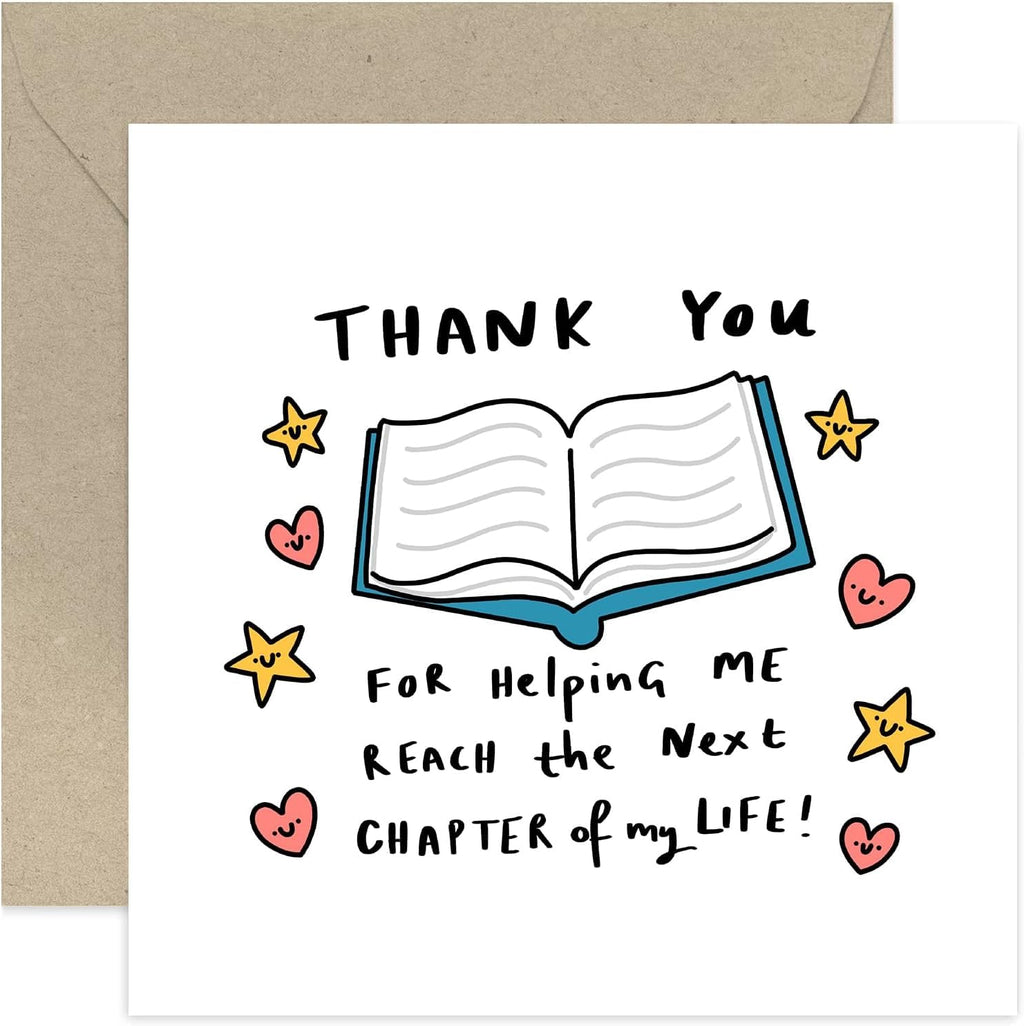 Old English Co. Thank You Card for Teacher - Next Chapter - Thank You Gift for Mentor, Boss, Colleague - Leaving Gift for Friend - Cute Thank You Friendship Card | Blank Inside