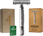 VIKINGS BLADE Double Edge Safety Razor for Men + 5 Swedish Steel Blades + Luxury Case. Smooth, Reusable, Eco-Friendly (The Chieftain)