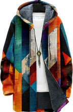 BIVENANT Mens Long Cardigan Hoodies Color Block Hooded Jacket Horse Print Open front Sweater Hoodie with Pockets Coat