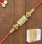 Ghasitaram Gifts Rakhi for Brother Rakhis Online - RM-579 PremiumRakhi with 400 GMS of Soan Papdi