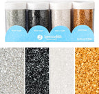 Sweets Indeed Metallic Sugar Crystals 4-Pack – 4.52 oz | Black, Gold, Silver & White Sparkling Sugars in Individual Jars | Premium Baking & Decorating Sugars for Holidays, Parties & Desserts