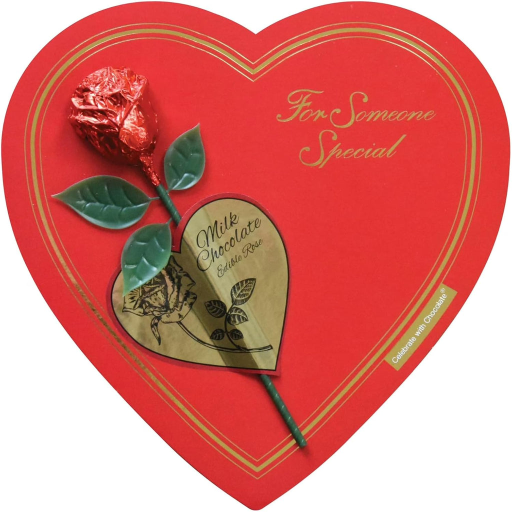 Elmer Chocolate Heart Shaped 9 oz Chocolate Rose Box - With Edible Rose - Perfect for Valentine's Day and Giving to that Special Someone