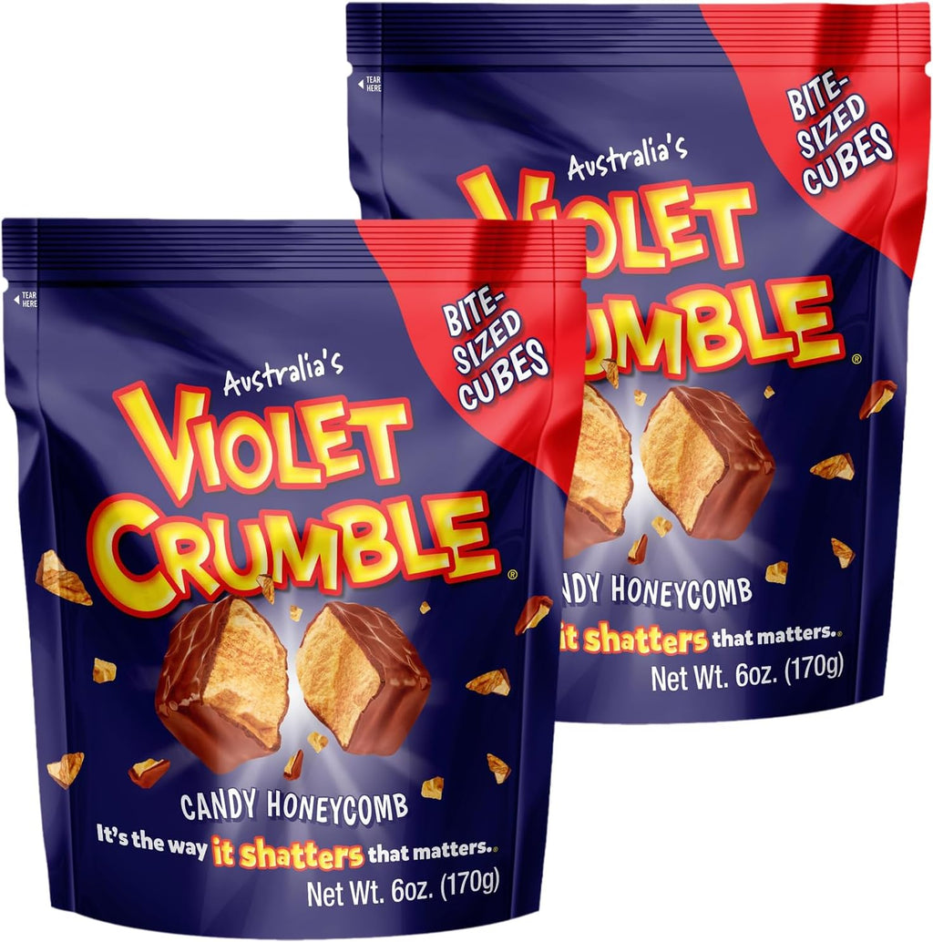 Violet Crumble 170 Grams x Two Multi Packs (340g total). Bite size Honey Comb Chunks Coated in Dairy Milk Chocolate. Imported from Australia