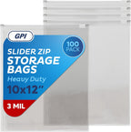 100 Count - Slider Zip 1 Gallon Food Storage Bags, 10" x 12" 3 Mil Heavy Duty, Large, Strong & Durable For Freezer Storage. GPI