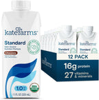 KATE FARMS Organic1.0 Chocolate Nutrition Shake, 16g Protein, 27 Vitamins and Minerals, Meal Replacement 11 oz (12 Pack)