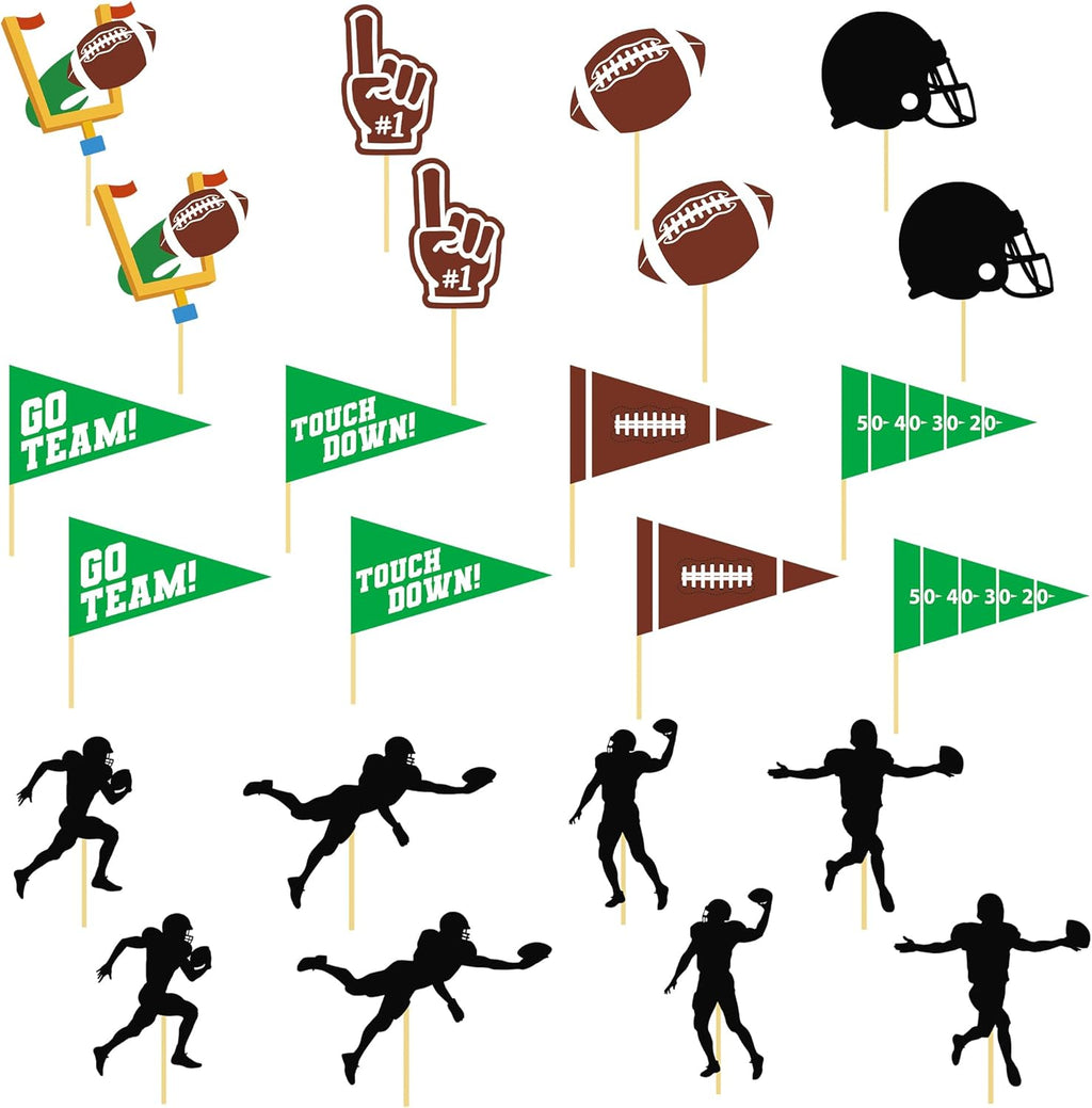 24 Pcs Football Cupcake Toppers, Disposable Foot Ball Themed Toothpicks, Touchdown Players Flagship Cake Toppers, Football Party Decorations 2026 for Sports Theme Baby Shower Party Supplies