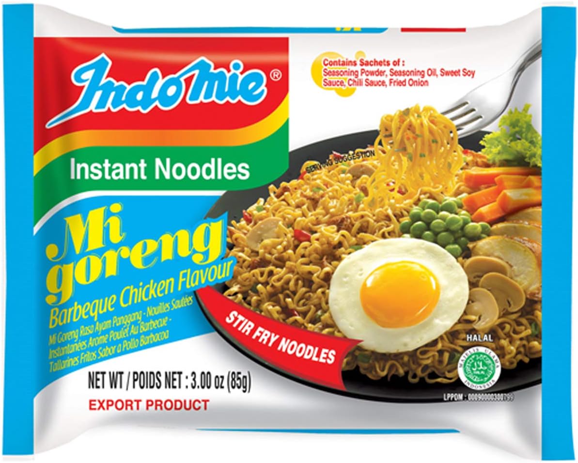Indo Mie Mi Goreng Fried Noodles, Barbeque Chicken, 3 Ounce (Pack of 30)