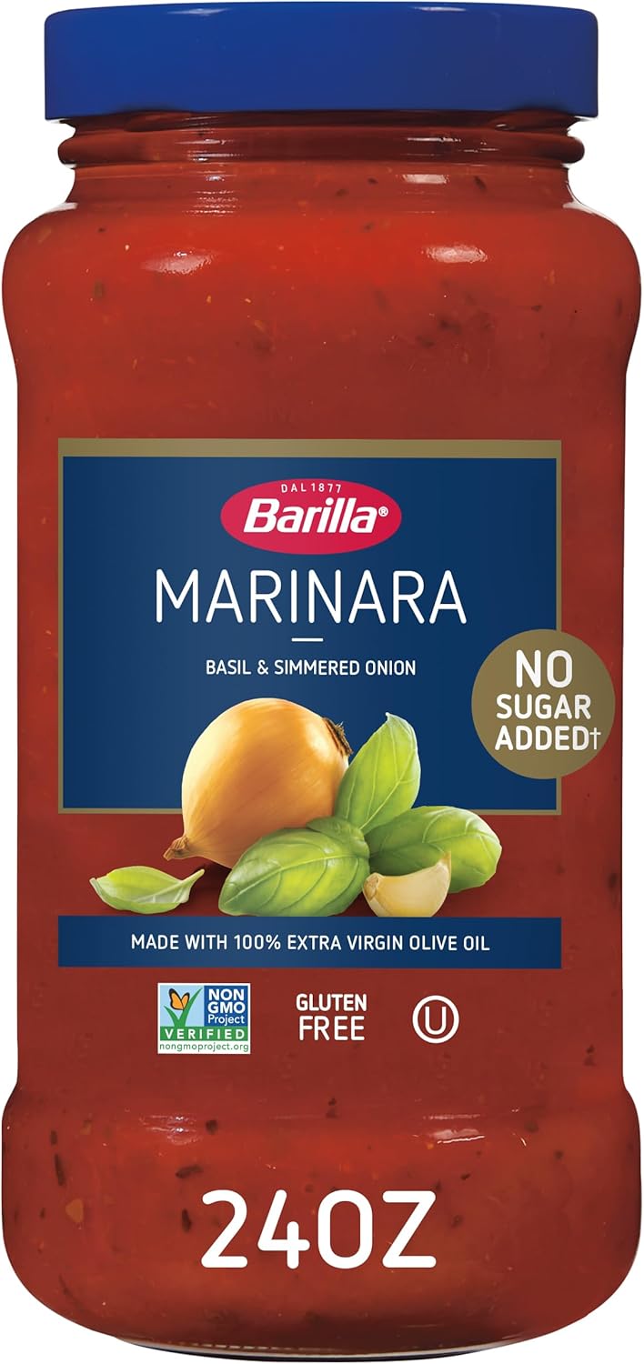 Barilla Pasta Sauce Marinara, 24 Ounce Jar - NO ADDED SUGAR - Made with 100% Extra Virgin Olive Oil - No Artificial Colors, Flavors or Preservatives - Non-GMO, Gluten Free, Kosher