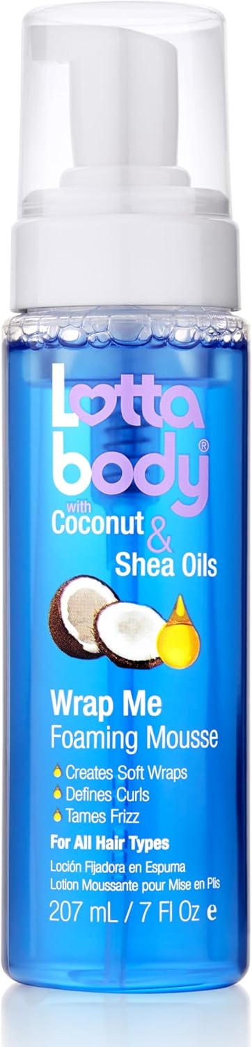 Lottabody Coconut Oil and Shea Wrap Me Foaming Curl Mousse , Creates Soft Wraps, Hair Mousse for Curly Hair, Defines Curls, Anti Frizz, 7 Fl Oz