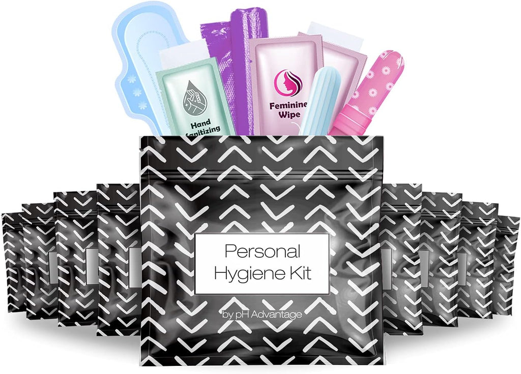 Menstrual Kit All-in-One 10 Pack | Convenience on The Go | Period Kit Pack for Travelling, Tweens & Teenager | Individually Wrapped Feminine Hygiene Product (Black Treads)
