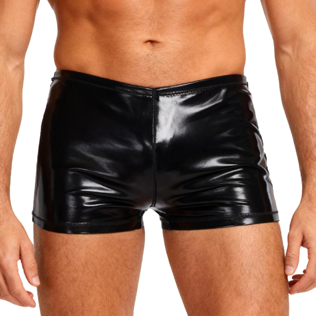 iiniim Men's Waterproof Latex Shorts Glossy PU Boxer Shorts Hot Pants Clubwear for Rave Party