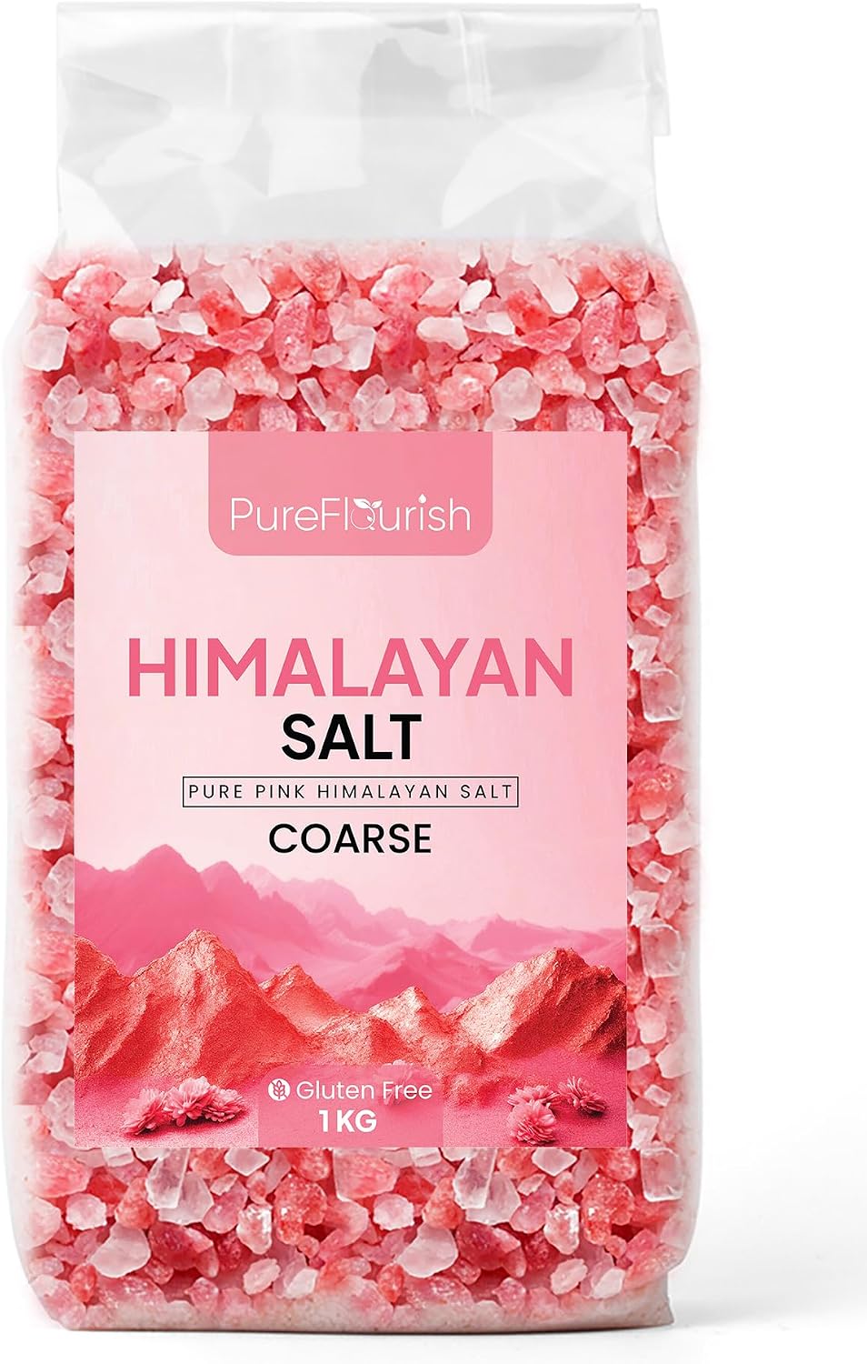 Pure Flourish® Pink Himalayan Salt (Coarse) 1kg PREMIUM UNREFINED | 100% NATURAL | GLUTEN FREE | VEGAN | VEGETARIAN | RESEALABLE POUCH