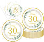 40Pcs Sege Greenery 30th Birthday Decorations for Her Him Eucalyptus-themed Plates and Napkins Set Party Supplies Disposable Sage Tableware for Men Women Happy 30th Birthday Decorations