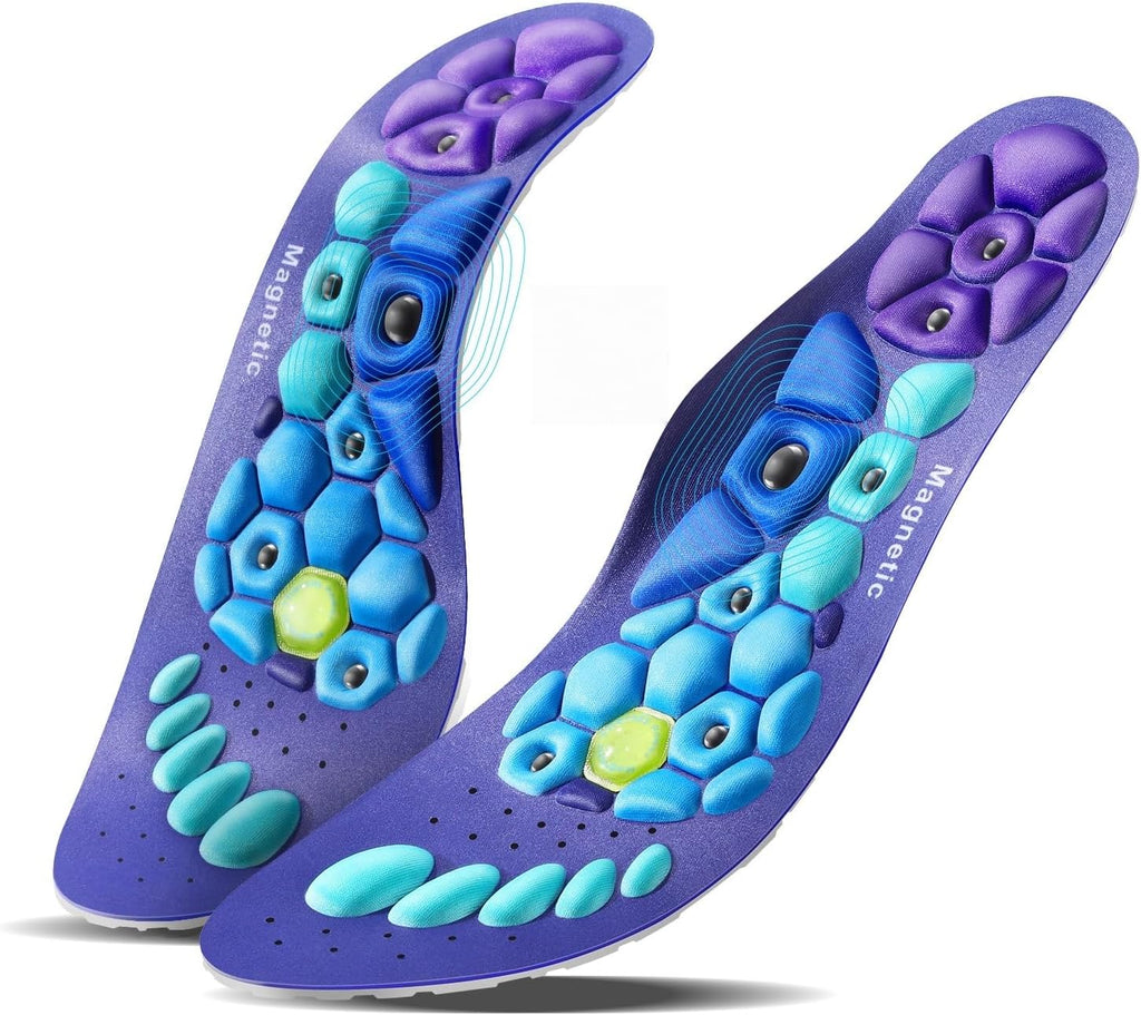 Acupressure Insoles for Men and Women: Magnetic Massage Insoles with Acupoint Therapy, Shock Absorption, Non-Slip, Feet Comfort Support (Blue, L(Men 9.5-12/Women 10.5-13))
