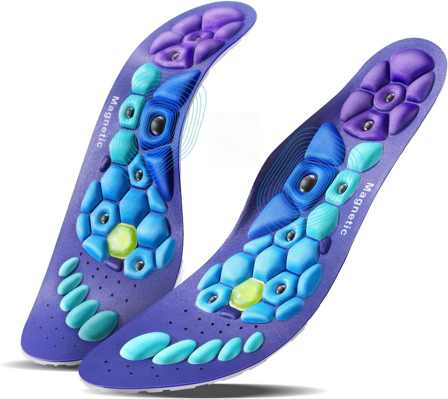 Acupressure Insoles for Men and Women: Magnetic Massage Insoles with Acupoint Therapy, Shock Absorption, Non-Slip, Feet Comfort Support (Blue, L(Men 9.5-12/Women 10.5-13))