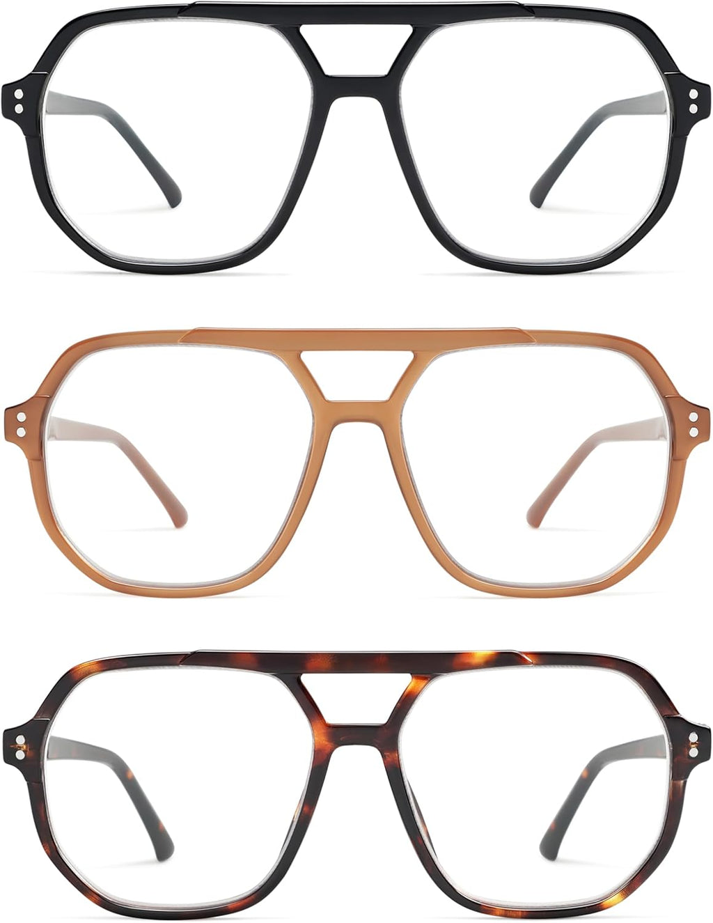 AMOMOMA Trendy Retro Aviator Reading Glasses for Women Men,Classic Large Oversized Reader Blue Light Computer Frame AM6145
