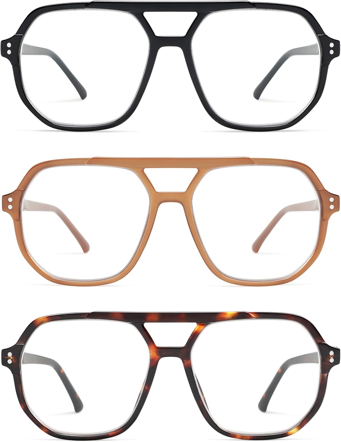 AMOMOMA Trendy Retro Aviator Reading Glasses for Women Men,Classic Large Oversized Reader Blue Light Computer Frame AM6145
