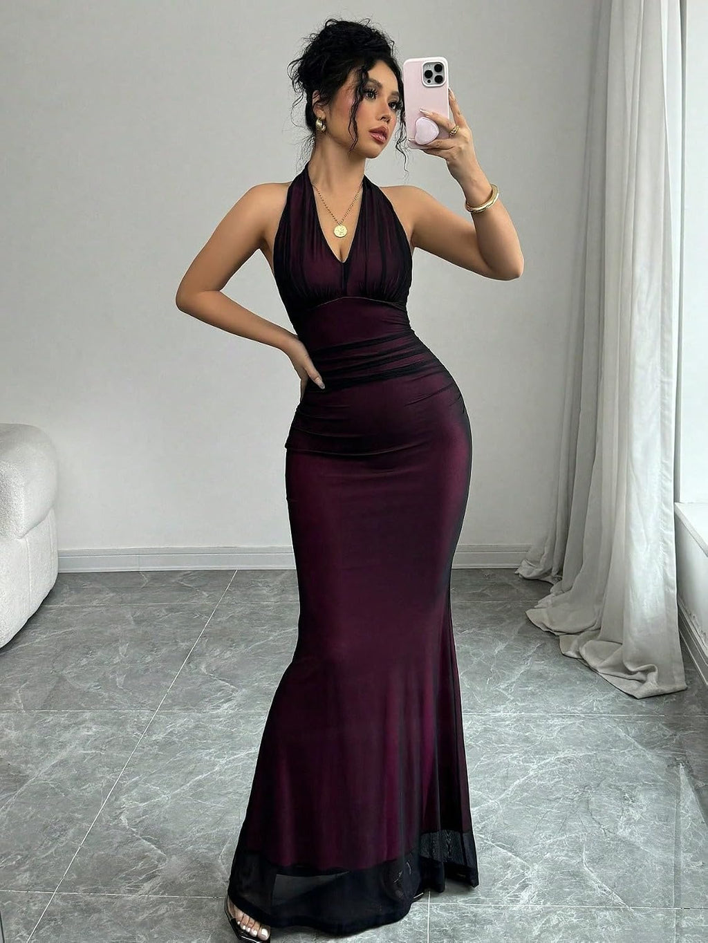 Women's Sexy Halter Neck Sleeveless Maxi Dress - Sheer Mesh Bodycon Mermaid Gown for Evening Party, Club, and Formal Events