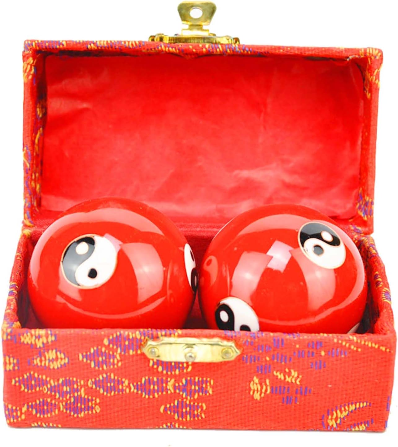 Generic 1.85'' Cloisonne Health Hand Balls Yin-Yang Chinese Meditation Baoding Feng Shui Healthy Exercise Stress Balls with Gift Box, Natural Enamel Cloisonne Craft (2PCS/Red)
