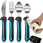 BUNMO Weighted Utensils for Hand Tremors - Elderly, Weak Hand Grip & Handicapped - Stainless Steel - Eat Independently