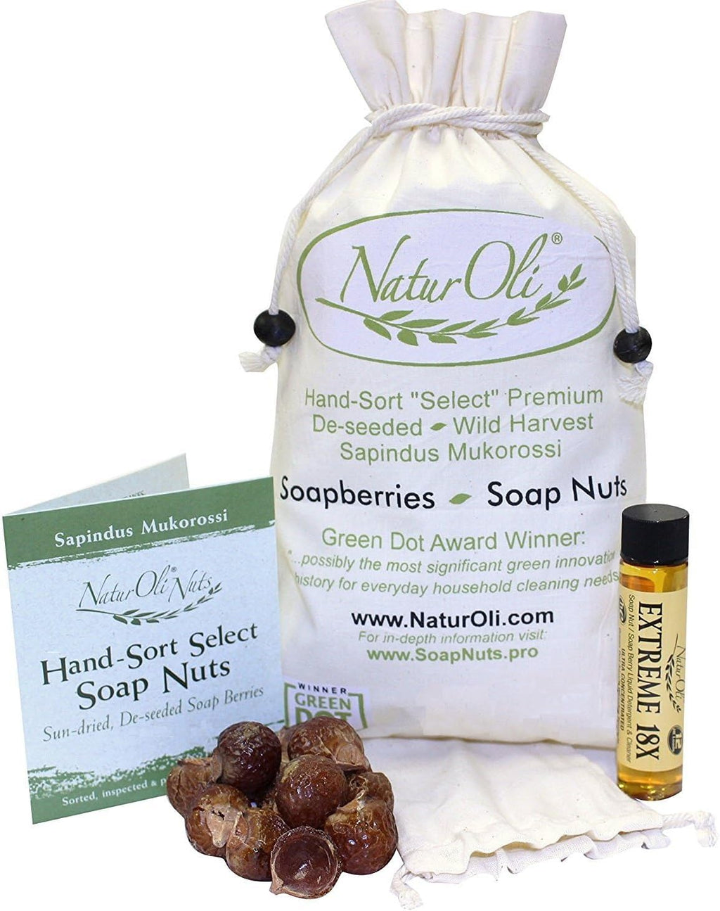 NaturOli Soap Nuts/Soap Berries - 1-Lbs organic (240 loads) + 18X Travel Bottle! Select Seedless - 1 Wash Bag, 8-pg info, Tote Bag. Organic Laundry Soap