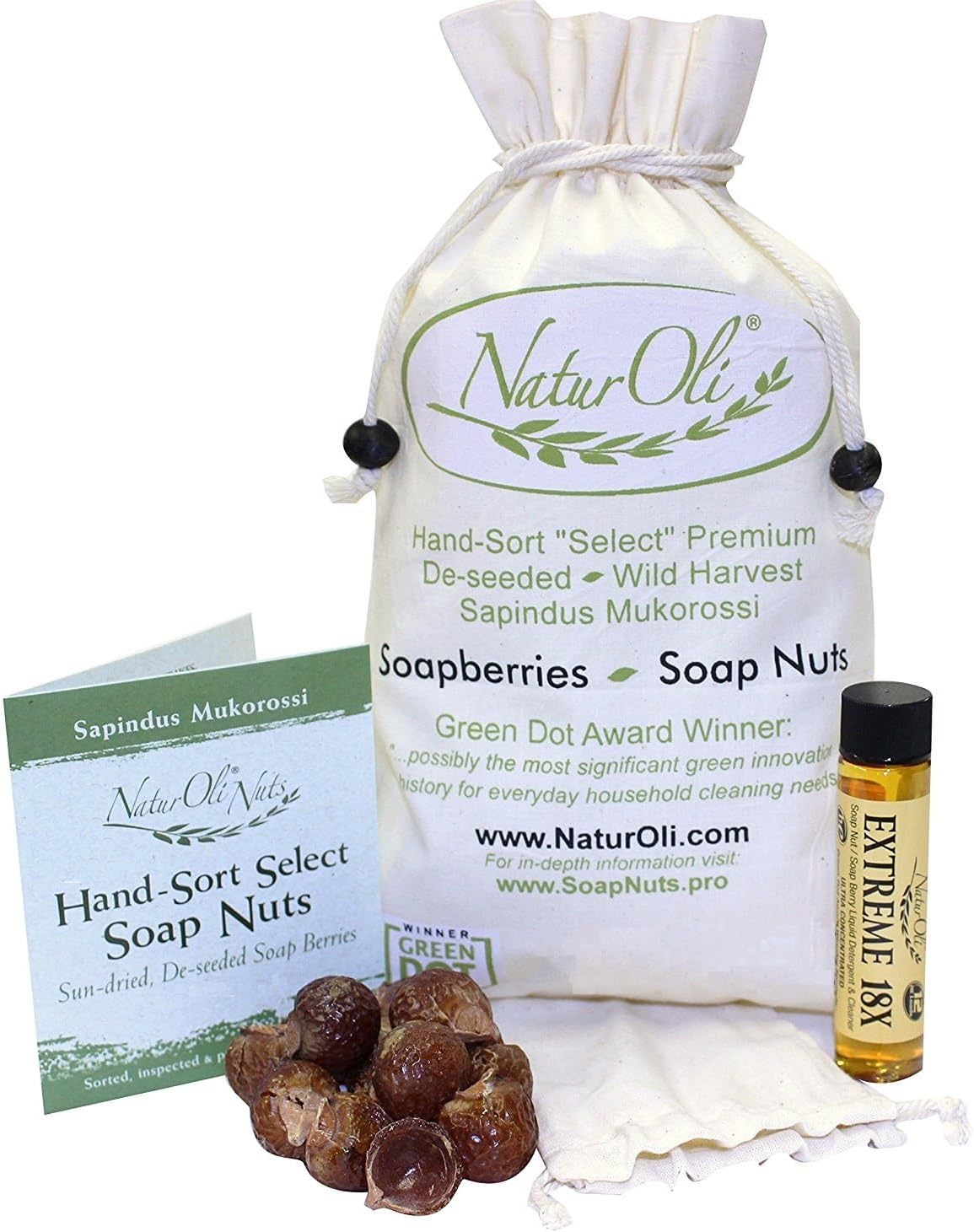 NaturOli Soap Nuts/Soap Berries - 1-Lbs organic (240 loads) + 18X Travel Bottle! Select Seedless - 1 Wash Bag, 8-pg info, Tote Bag. Organic Laundry Soap