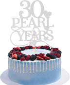 30 Pearl Years Cake Topper - Happy 30th Anniversary Wedding Cake Topper, Silver 30 Pearl Years Anniversary Party Decorations
