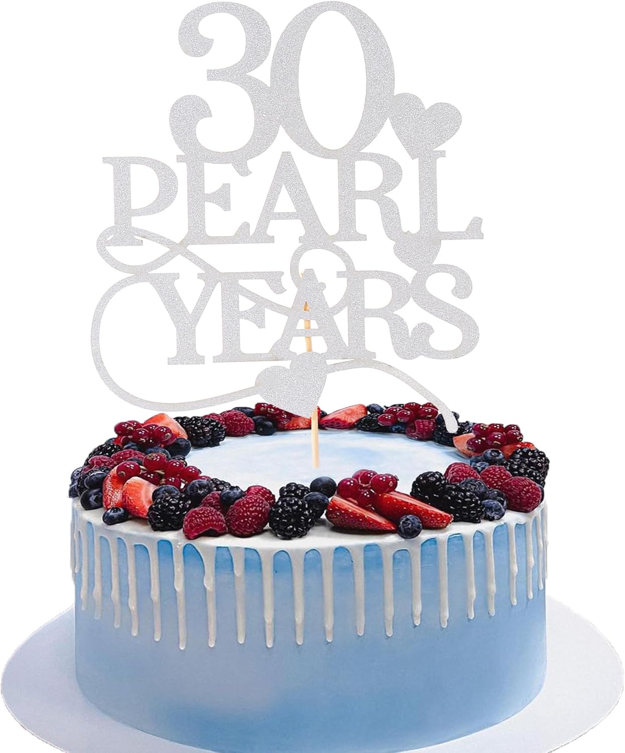 30 Pearl Years Cake Topper - Happy 30th Anniversary Wedding Cake Topper, Silver 30 Pearl Years Anniversary Party Decorations
