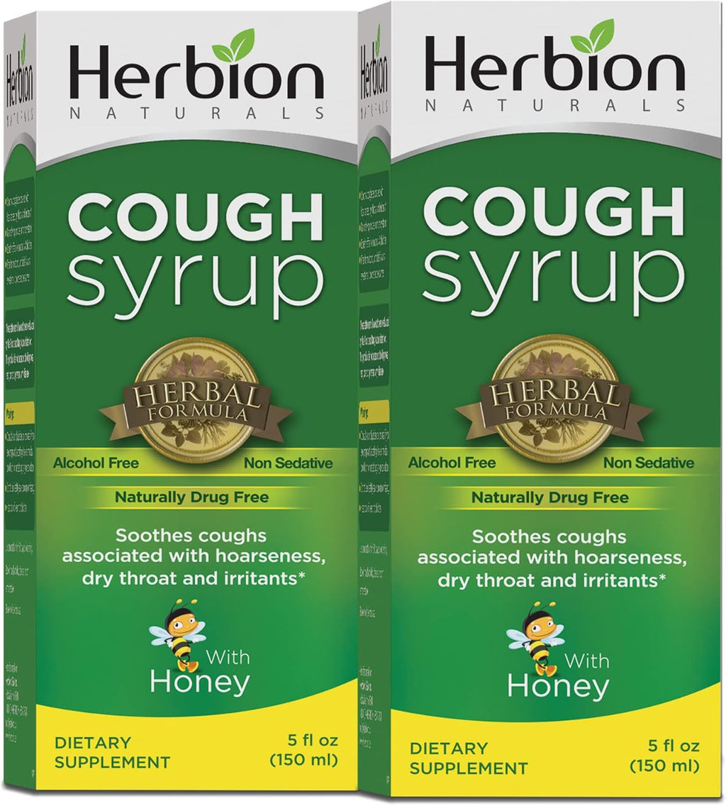 HERBION Naturals Cough Syrup with Honey, Relieve Cough & Soothes Sore Throat, Optimizes Immune, Promotes Lung Function, for Adults & Kids 13 Months+, 5 Fl Oz, Pack of 2