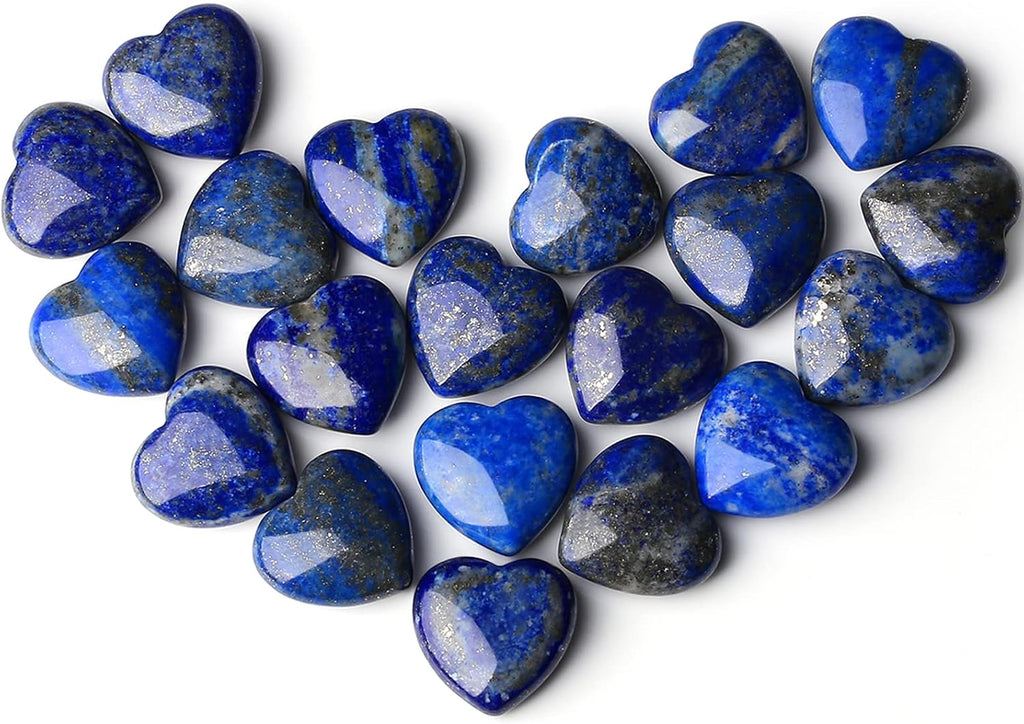 10 PCS Lapis Lazuli Natural Heart Crystals Set Thicken Heart Shaped Polished Stones Palm Love Gemstones Bulk Wholesale Reiki Energy Balancing Meditation Carved Palm Worry Stone Gift