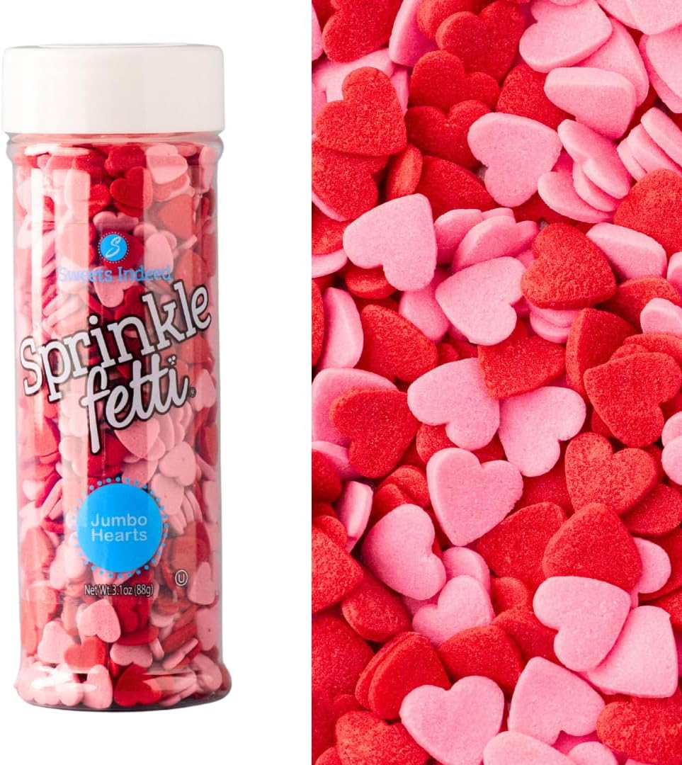 Sweets Indeed Valentines Sprinkles Red & Pink Heart Sprinkles | Heart Sprinkles for Cookies, Cupcakes & Cakes | Edible Heart Decorations for Holiday & Everyday Baking | 3.1 ounces