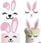 Easter Bunny Ears Cake Topper Decorations with Eyelashes Nose Picks for Easter Rabbit Theme, Birthday, Wedding, Baby Shower, Spring Easter Party Decor Supplies