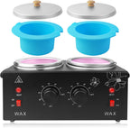 Portable Wax Warmer Machine for Painless Hair Removal, Women Men Professional Wax Heater with Adjustable Temperature Set, 40pcs Sticks, 2 Silicone Bowls (Black - Double Pots)