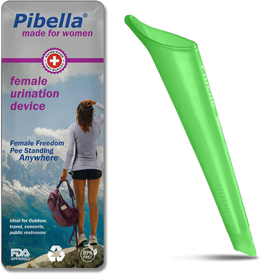 PIBELLA Travel Female Urination Device + Portable Urinals for Women, Camping Hiking, Outdoor Activities & More (Reusable), Green