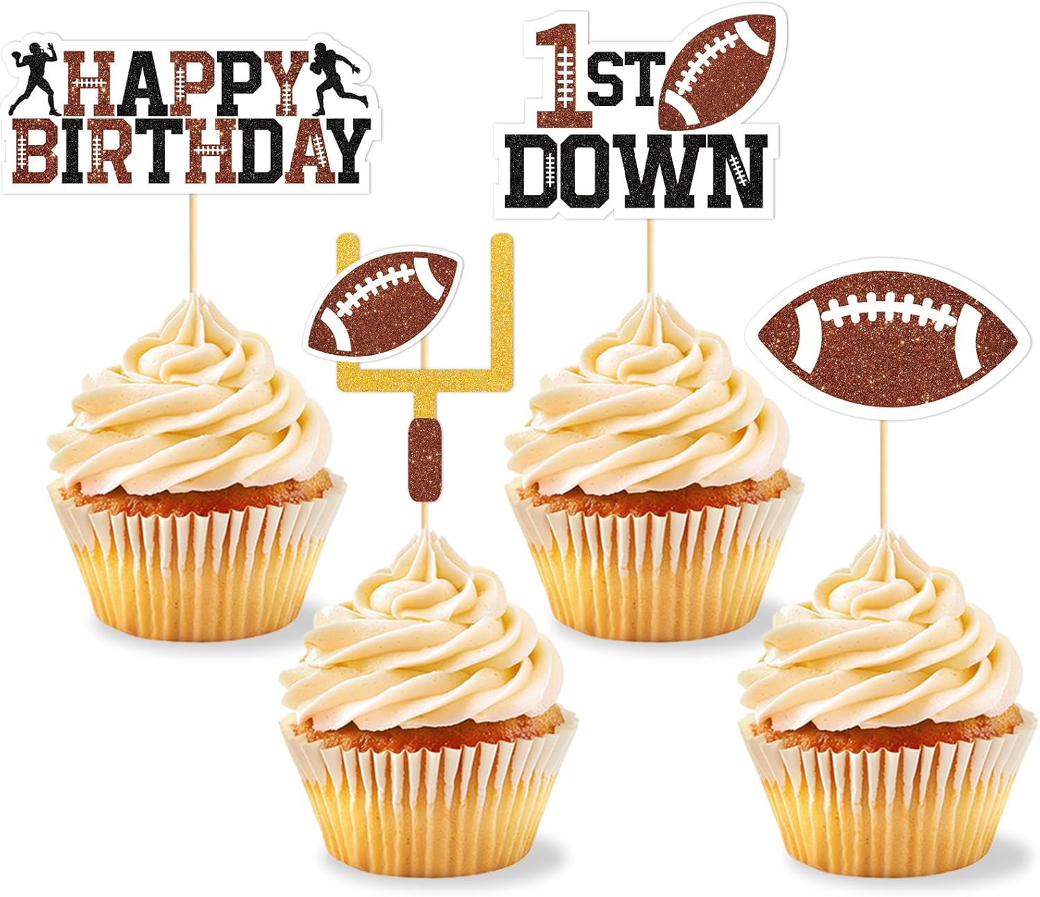 Hooqict 40Pcs Football Cupcake Toppers Football 1st Birthday Cupcake Topper Cake Decorations for Kids Boys First Down Birthday Party Baby Shower Decorations Sports Theme Party Supplies
