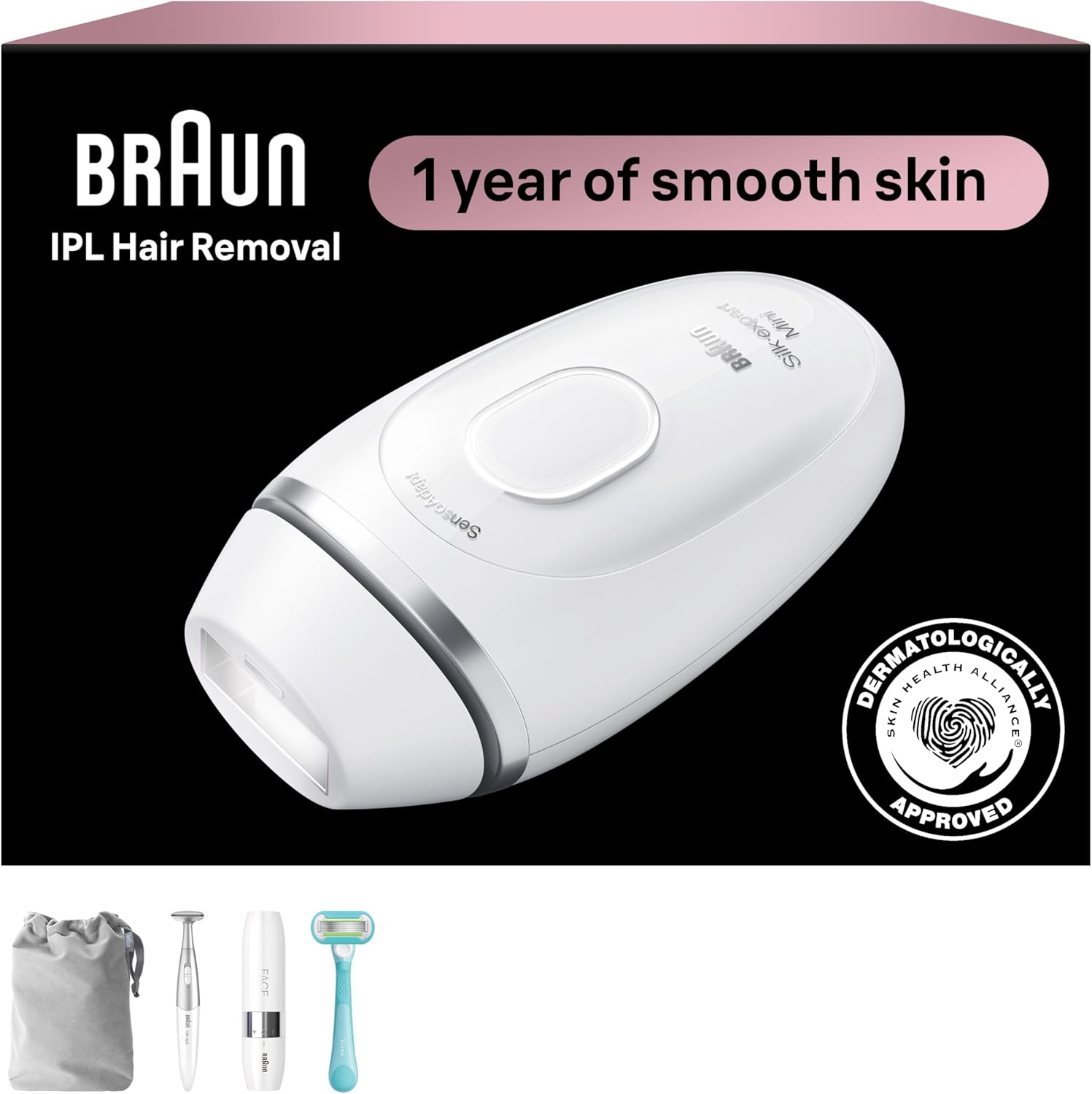 Braun IPL Mini, Silk·Expert Mini, IPL Hair Removal for Women and Men, Permanent Laser Hair Reduction At-Home, IPL1115