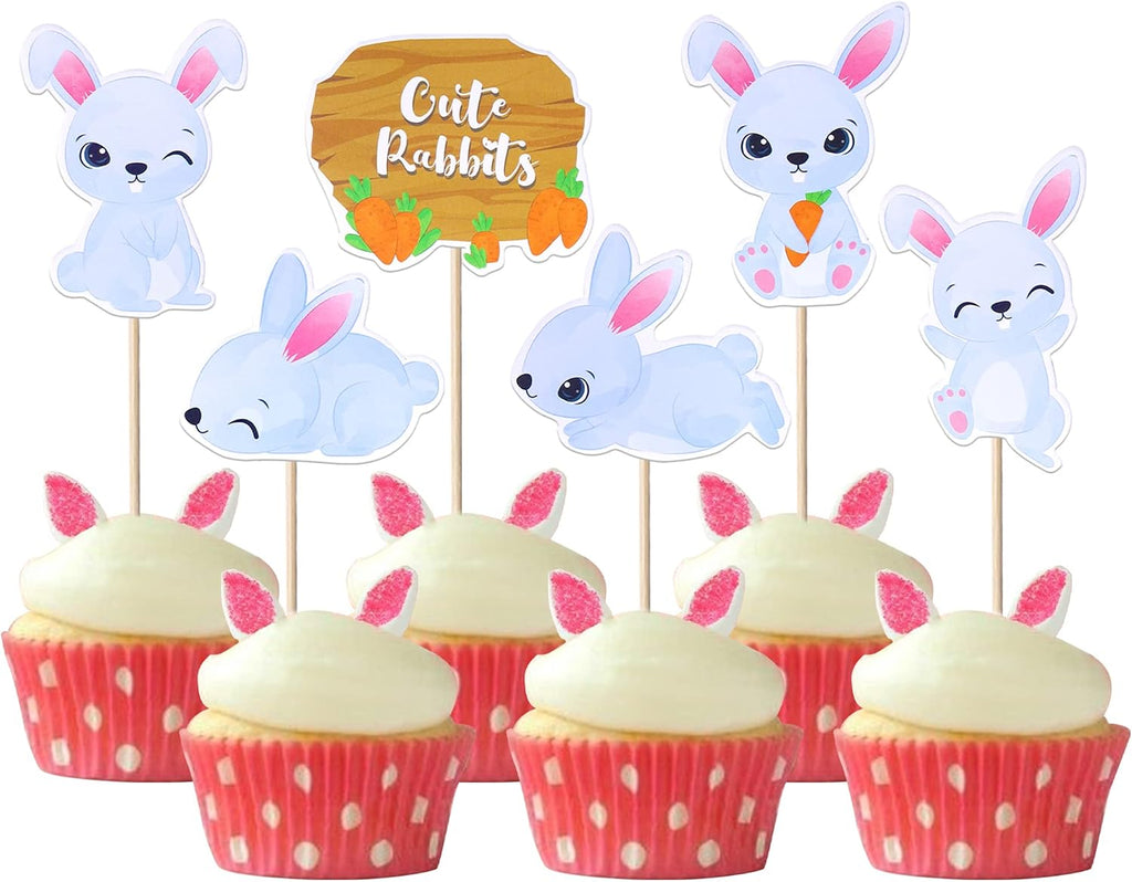 36 Pack Easter Cupcake Toppers Double Sided Cute Rabbit Carrot Easter Bunny Cupcake Picks for Happy Easter Spring Baby Shower Birthday Theme Cupcake Decorations Party Supplies